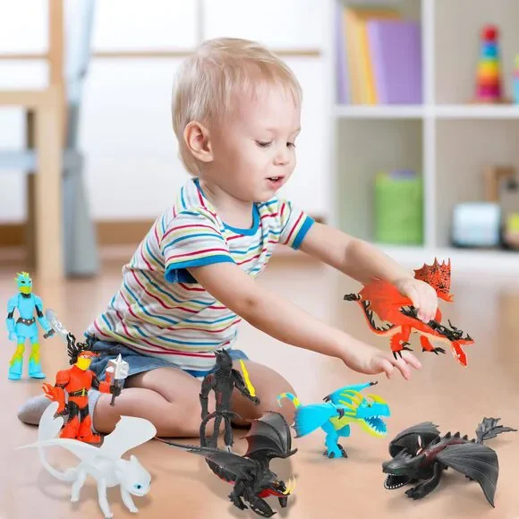 8Pcs Dragon Action Figures Set - Vikings Toys Gift Figure Mini Cake Toppers Car